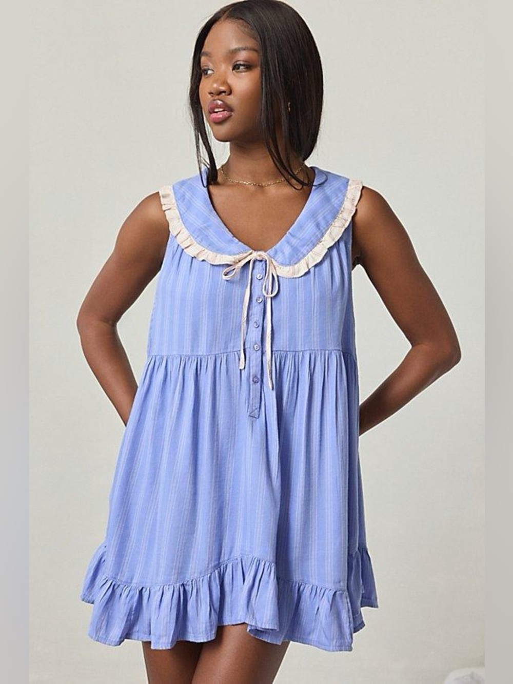 Urban Outfitters Blue Ruffle-Trim Sleeveless Chemise